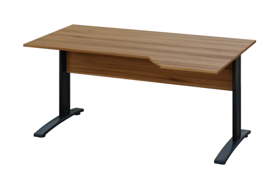 EZK 18 - 164 stůl kancelářský, rohový, pravý, kovová podnož černá, deska 18 mm, široký 1600 mm, ořech světlý